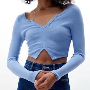 Pacsun Light blue double notched long sleeve crop top